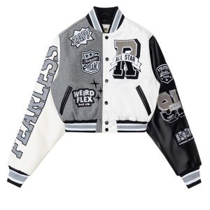 Cropped All Star Varsity Jacket - Light Grey